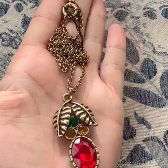 Patricia Nash Gold-Tone Leaf & Multicolor Stone 28" Long Pendant Necklace NWT - Picture 2 of 10